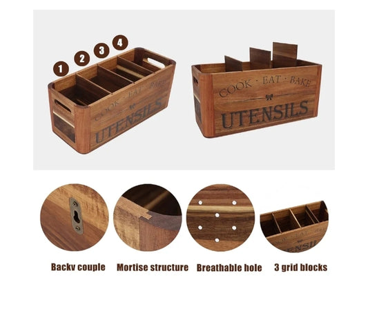 Countertop Wooden Utensil Organizer – Simple, Easy to Clean Storage Box