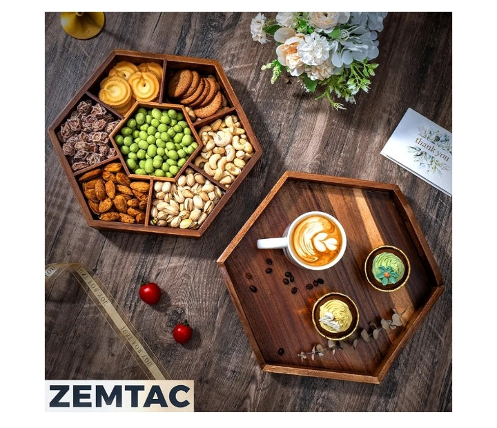 "Luxury Acacia Wood Organizer Tray – Perfect for Snacks, Dry Fruits & Décor"
