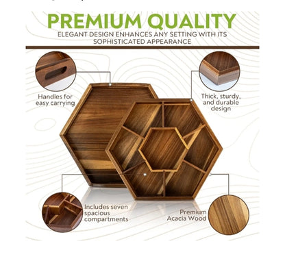 "Luxury Acacia Wood Organizer Tray – Perfect for Snacks, Dry Fruits & Décor"