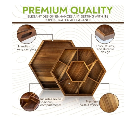 "Luxury Acacia Wood Organizer Tray – Perfect for Snacks, Dry Fruits & Décor"