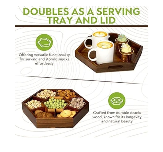 "Luxury Acacia Wood Organizer Tray – Perfect for Snacks, Dry Fruits & Décor"