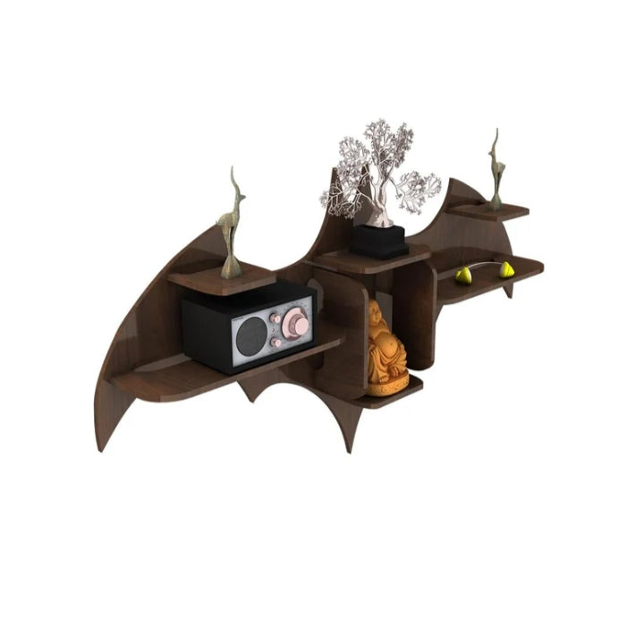 Bat Shape Wooden Wall Shelf – Designer Book Rack in Premium Walnut Finish