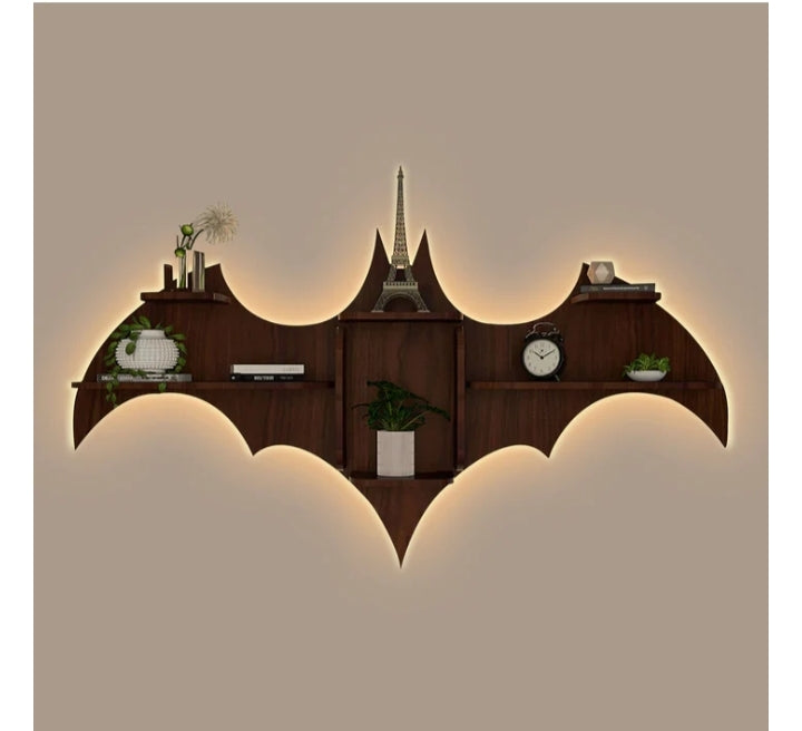 Bat Shape Wooden Wall Shelf – Designer Book Rack in Premium Walnut Finish