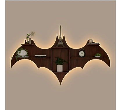 Bat Shape Wooden Wall Shelf – Designer Book Rack in Premium Walnut Finish