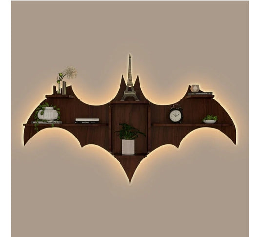 Bat Shape Wooden Wall Shelf – Designer Book Rack in Premium Walnut Finish