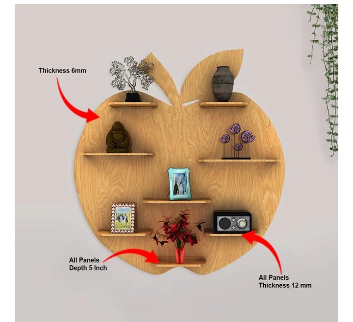 Apple Shape Designer Wooden Wall Shelf – Light Oak Finish
