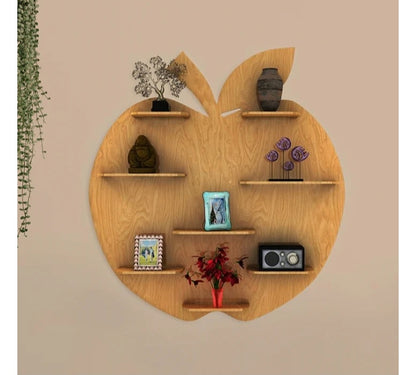 Apple Shape Designer Wooden Wall Shelf – Light Oak Finish
