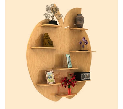 Apple Shape Designer Wooden Wall Shelf – Light Oak Finish