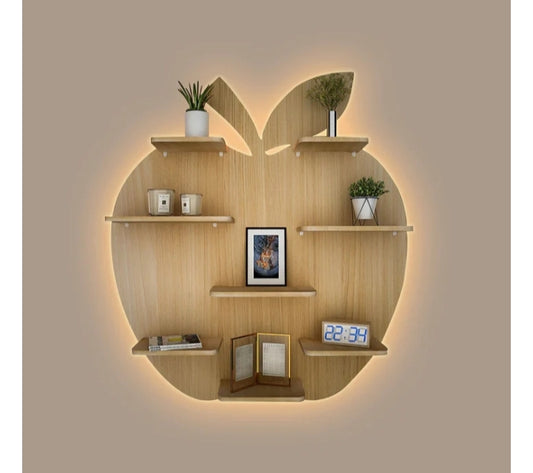 Apple Shape Designer Wooden Wall Shelf – Light Oak Finish