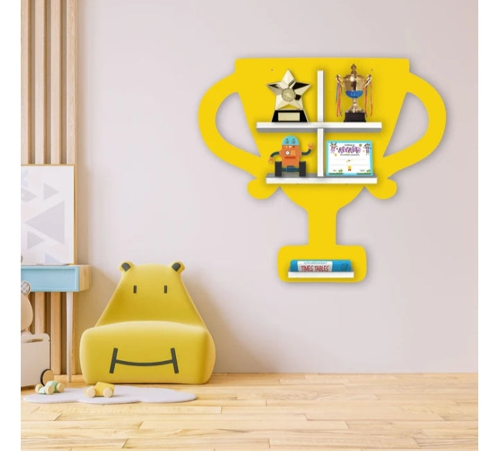 Champion Trophy Wooden Wall Shelf – Stylish Display Rack for Kids’ Room