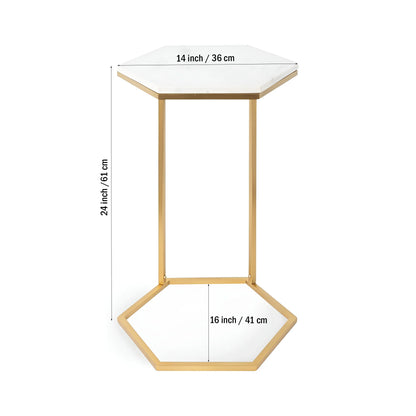 Modern Marble-Top Side Table with Golden Geometric Frame