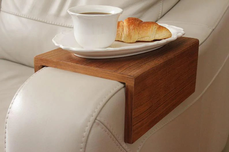 Made-to-Measure Teak Couch Arm Table – Sturdy Armrest Tray for Coffee, Laptop, Reading & More