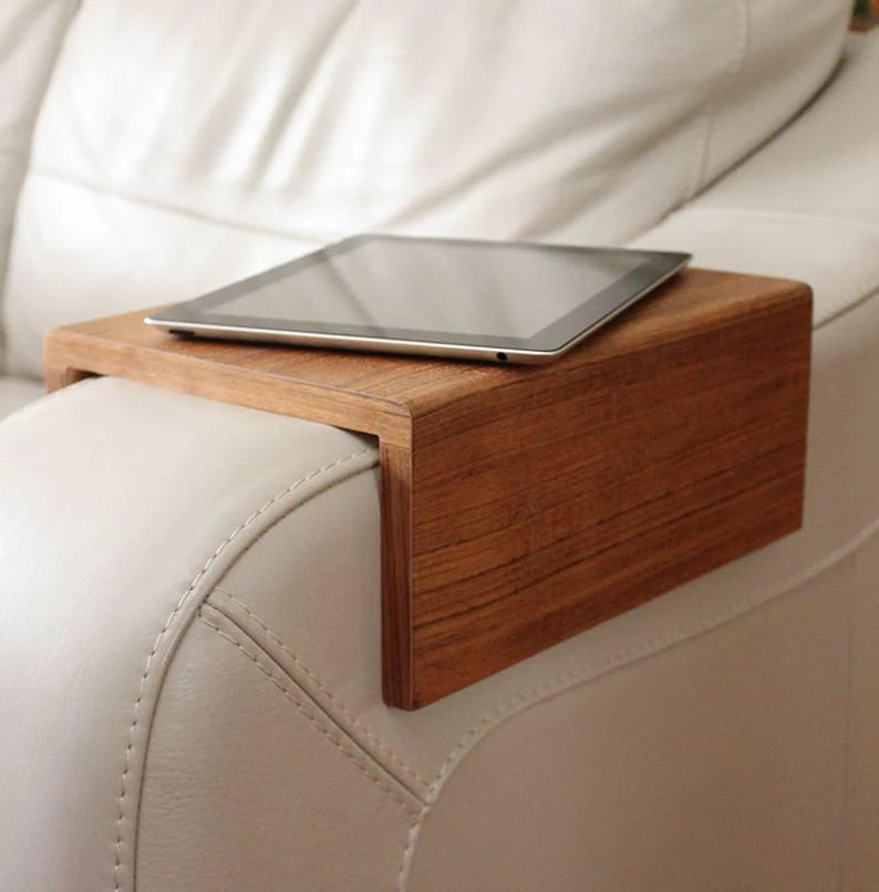 Made-to-Measure Teak Couch Arm Table – Sturdy Armrest Tray for Coffee, Laptop, Reading & More