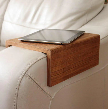 Made-to-Measure Teak Couch Arm Table – Sturdy Armrest Tray for Coffee, Laptop, Reading & More