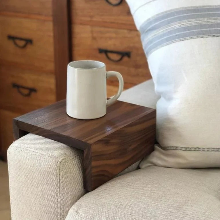 Made-to-Measure Teak Couch Arm Table – Sturdy Armrest Tray for Coffee, Laptop, Reading & More