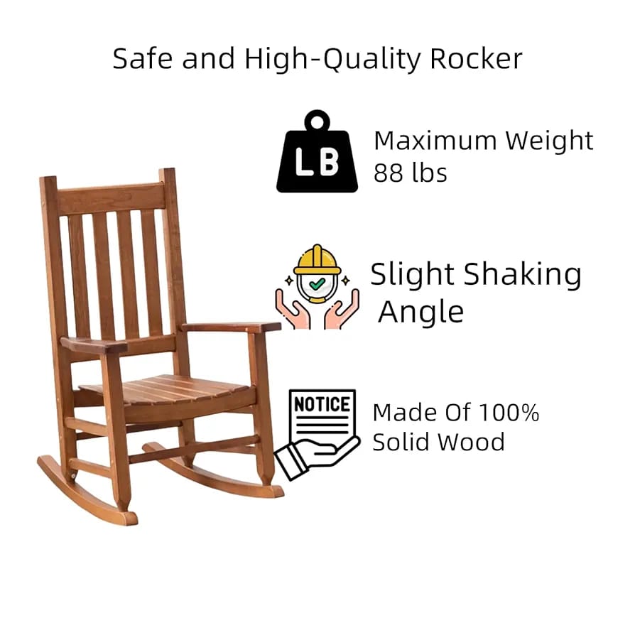 Child's Wooden Porch Rocker – All-Weather Indoor/Outdoor Chair for Kids (Ages 6-10, Natural)
