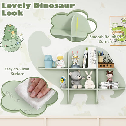 Dinosaur Shaped Wooden Wall Shelf – Kids Room Decorative Storage Rack