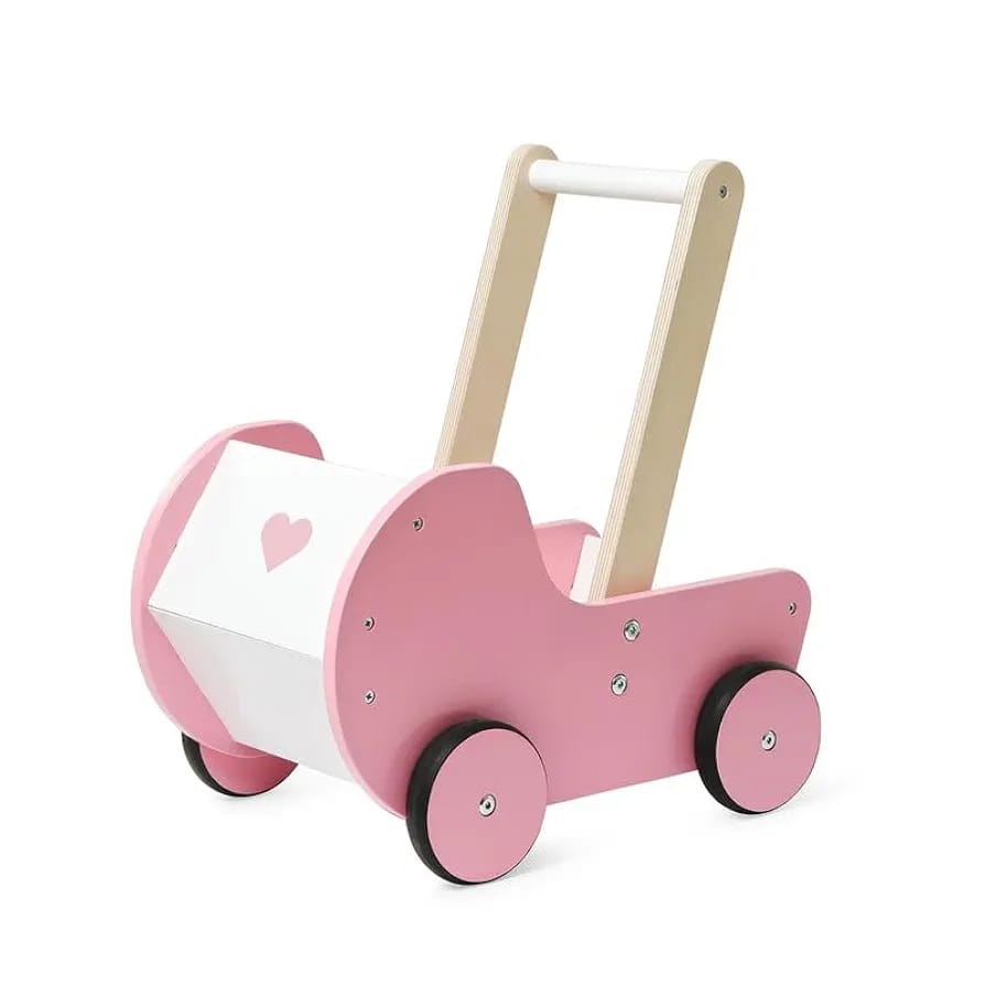 Pink Wooden Baby Walker Cart – Toddler Push Toy with Storage Box