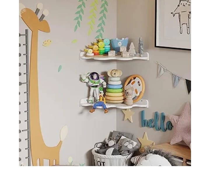 Creative Cloud Shape Wall  Wooden Shelf with Cable Cut-Out, Easy to Hang for Bedroom, Living Room & Kids Room (White)