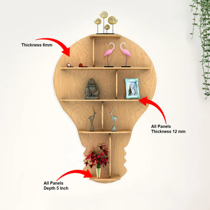 Bulb Shape Backlit Wooden Wall Shelf with LED Night Light – Light Oak Finish