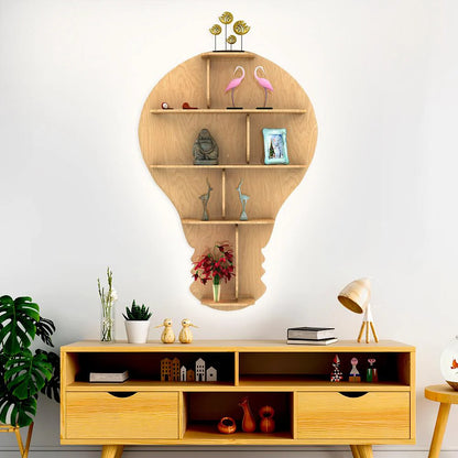 Bulb Shape Backlit Wooden Wall Shelf with LED Night Light – Light Oak Finish