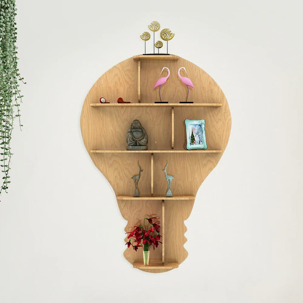 Bulb Shape Backlit Wooden Wall Shelf with LED Night Light – Light Oak Finish