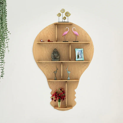 Bulb Shape Backlit Wooden Wall Shelf with LED Night Light – Light Oak Finish