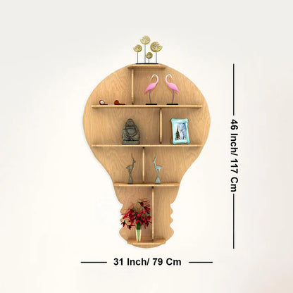 Bulb Shape Backlit Wooden Wall Shelf with LED Night Light – Light Oak Finish