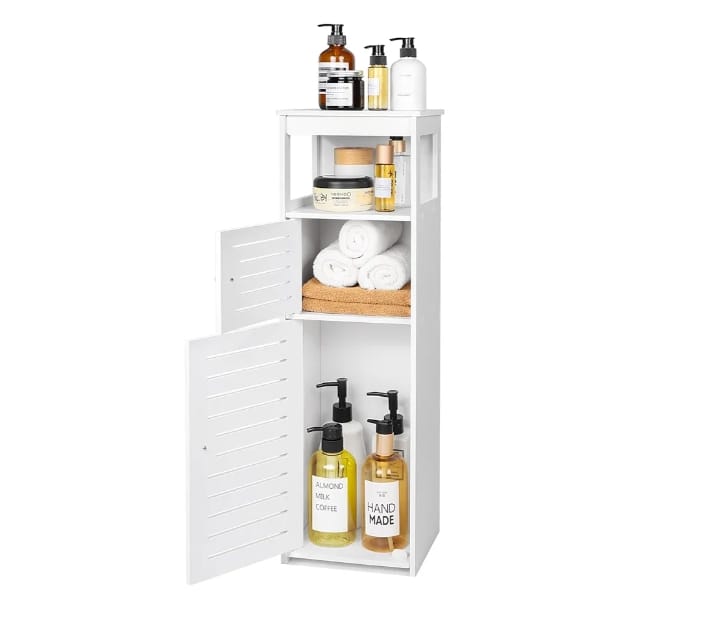 Slim White Bathroom Storage Cabinet with Door