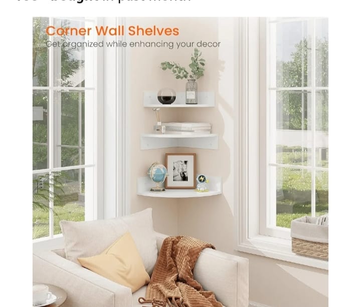 Modern Floating Corner Wall Shelves – Set of 3 Wooden Corner Display Racks for Living Room, Bedroom & Kitchen (White)