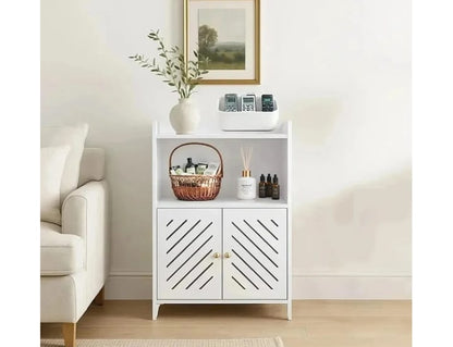 Modern Bathroom Storage Cabinet with Double Doors & Open Shelf