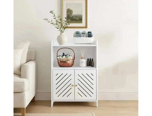 Modern Bathroom Storage Cabinet with Double Doors & Open Shelf