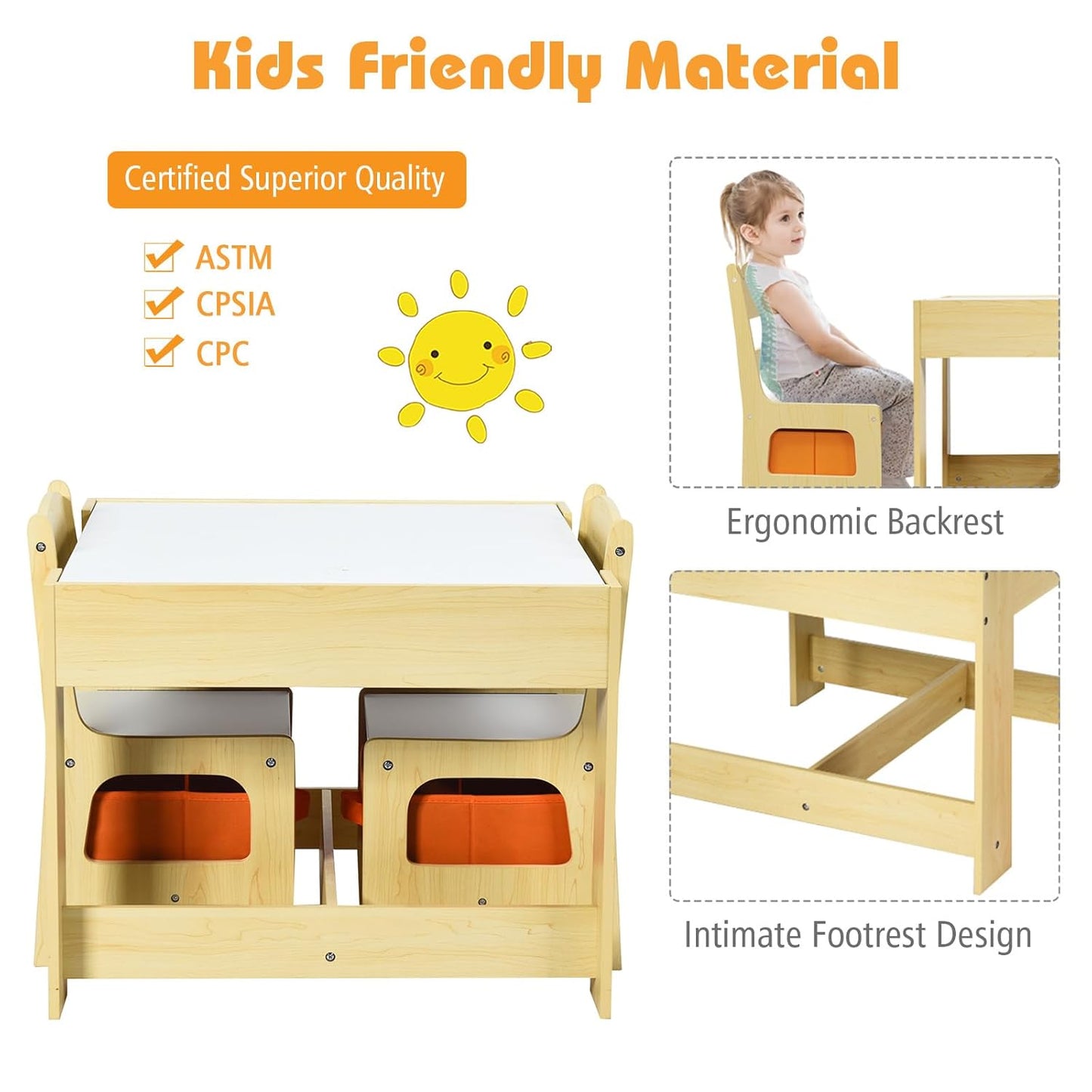 Kids Wooden Study & Play Table Set with Chairs – Multifunctional Furniture