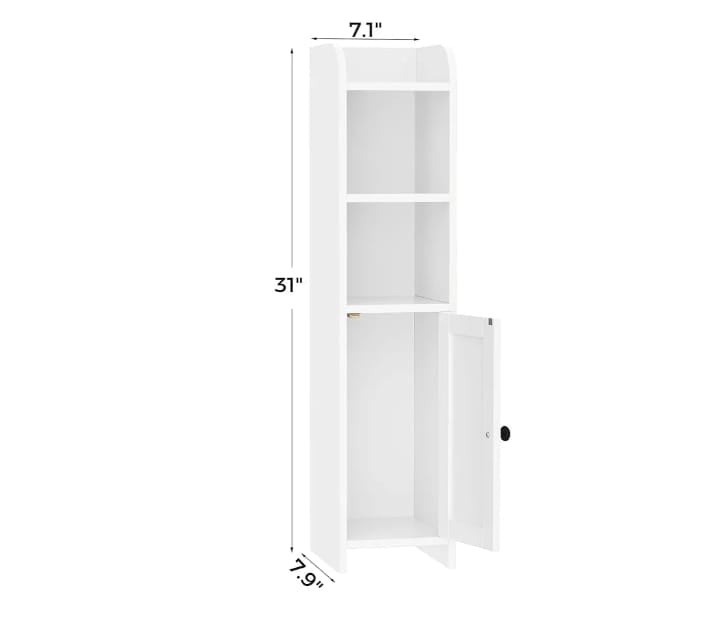 Elegant White Slim Bathroom Storage Cabinet – Multi-Functional Shelf with Door