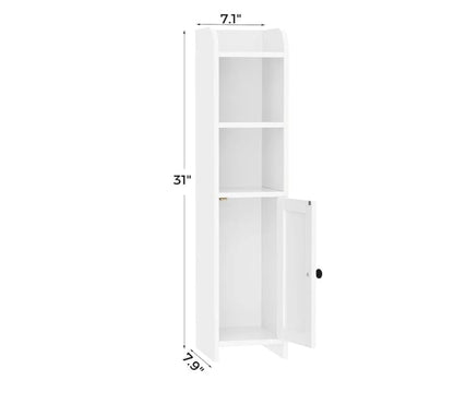Elegant White Slim Bathroom Storage Cabinet – Multi-Functional Shelf with Door