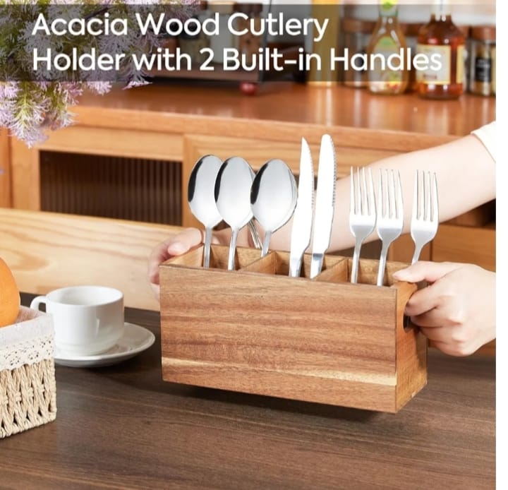Wooden Desk Organizer with 3 Compartments – Multi-Purpose Storage Box