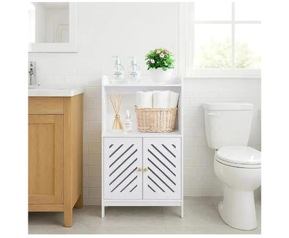 Modern Bathroom Storage Cabinet with Double Doors & Open Shelf