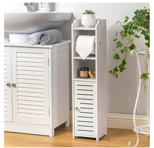 Slim Toilet Paper & Bathroom Storage Cabinet – Multi-Purpose Organizer