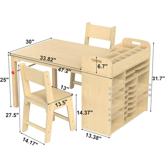 Kids Wooden Activity Table with Storage & Chairs