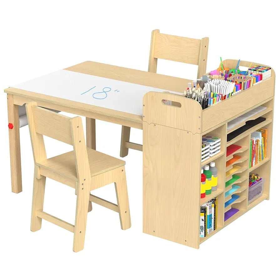Kids Wooden Activity Table with Storage & Chairs