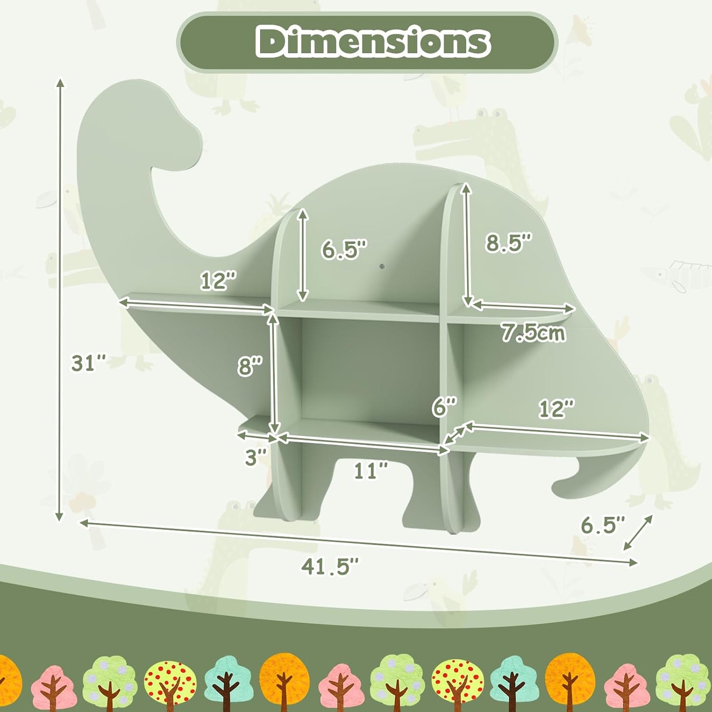 Dinosaur Shaped Wooden Wall Shelf – Kids Room Decorative Storage Rack