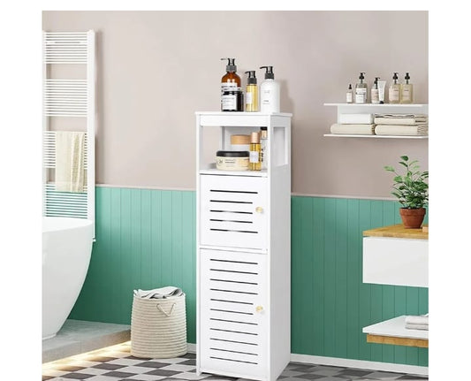 Slim White Bathroom Storage Cabinet with Door
