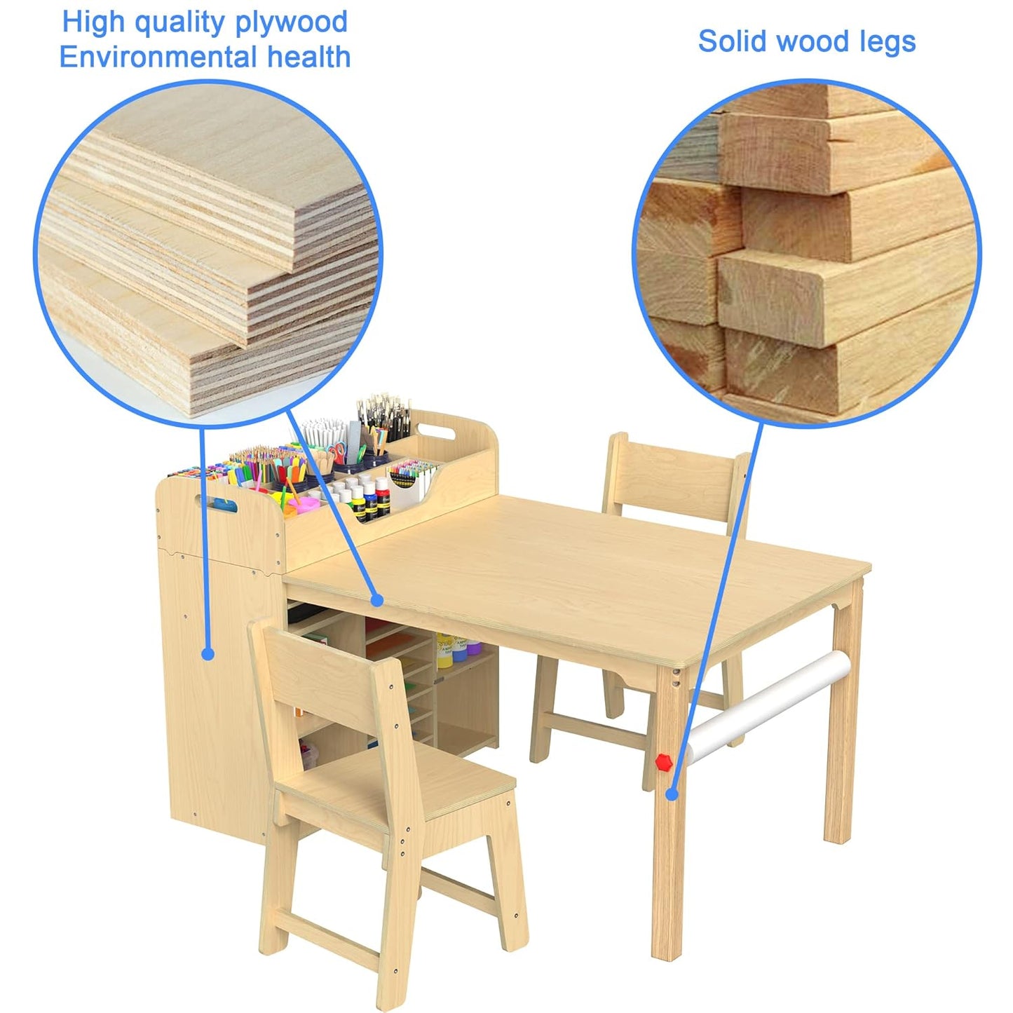 Kids Wooden Activity Table with Storage & Chairs