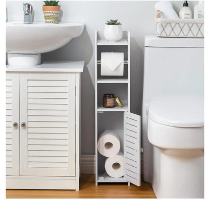 Slim Toilet Paper & Bathroom Storage Cabinet – Multi-Purpose Organizer