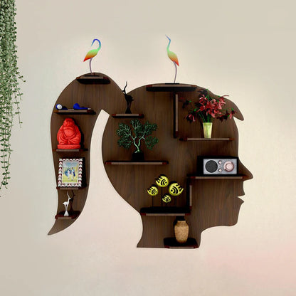 Girl Backlit Wooden Wall Shelf / Designer Book Shelf / Night Light – Walnut Finish