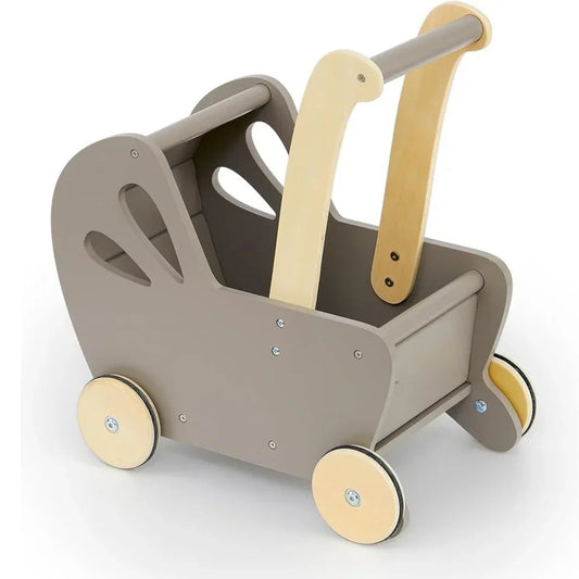 Wooden Toy Stroller for Kids – Classic White Doll Pram
