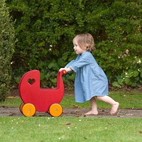 Wooden Doll Pram Stroller – Heart Cut-Out Design – Toddler Push Toy