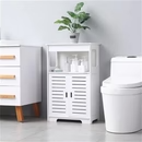Compact White Bathroom Cabinet with Shutter Doors & Open Shelf