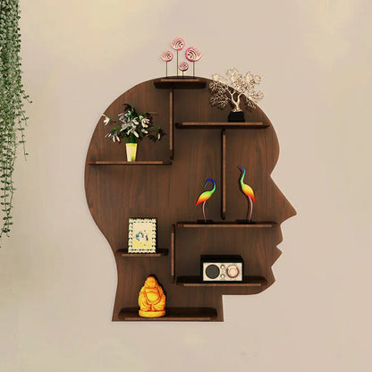 Man Silhouette Backlit Wooden Wall Shelf / Book Shelf – Elegant Walnut Finish