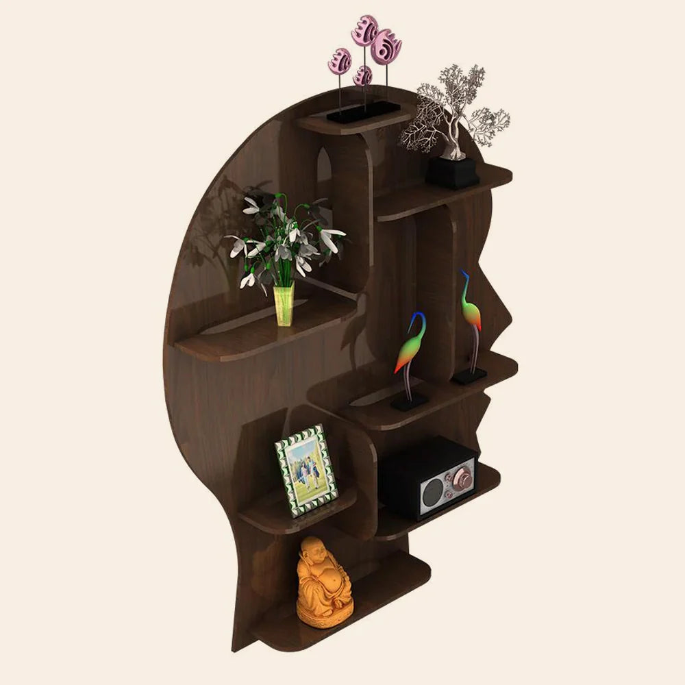 Man Silhouette Backlit Wooden Wall Shelf / Book Shelf – Elegant Walnut Finish